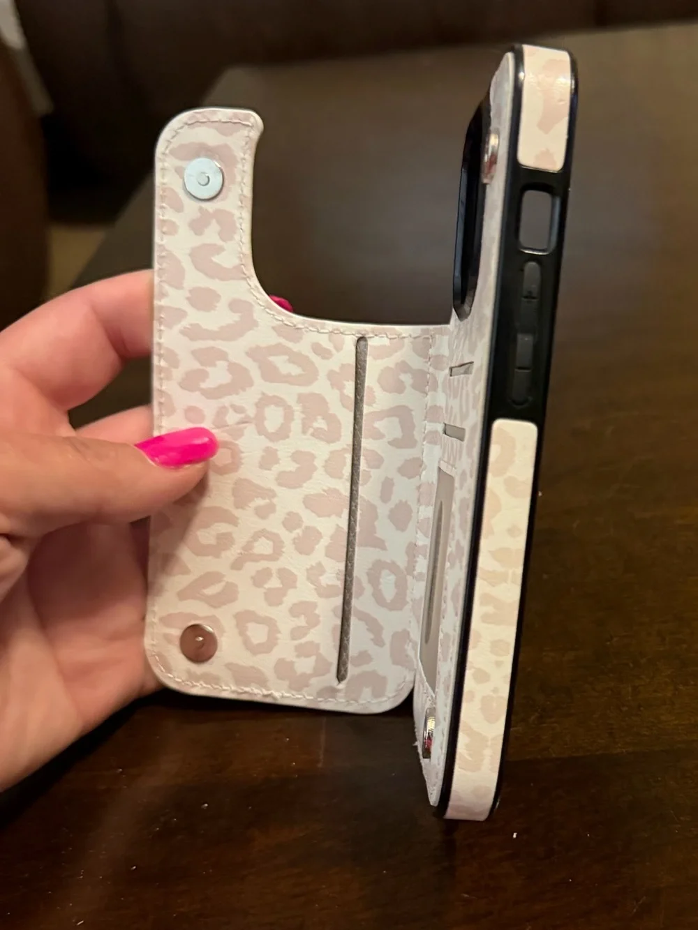 EEUC Premium White Leopard Print Wallet Phone Case with Card Slots